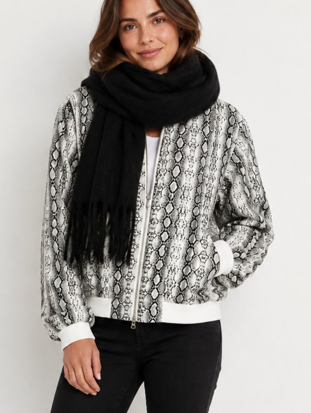 SEN Snakeskin Zip Bomber Jacket